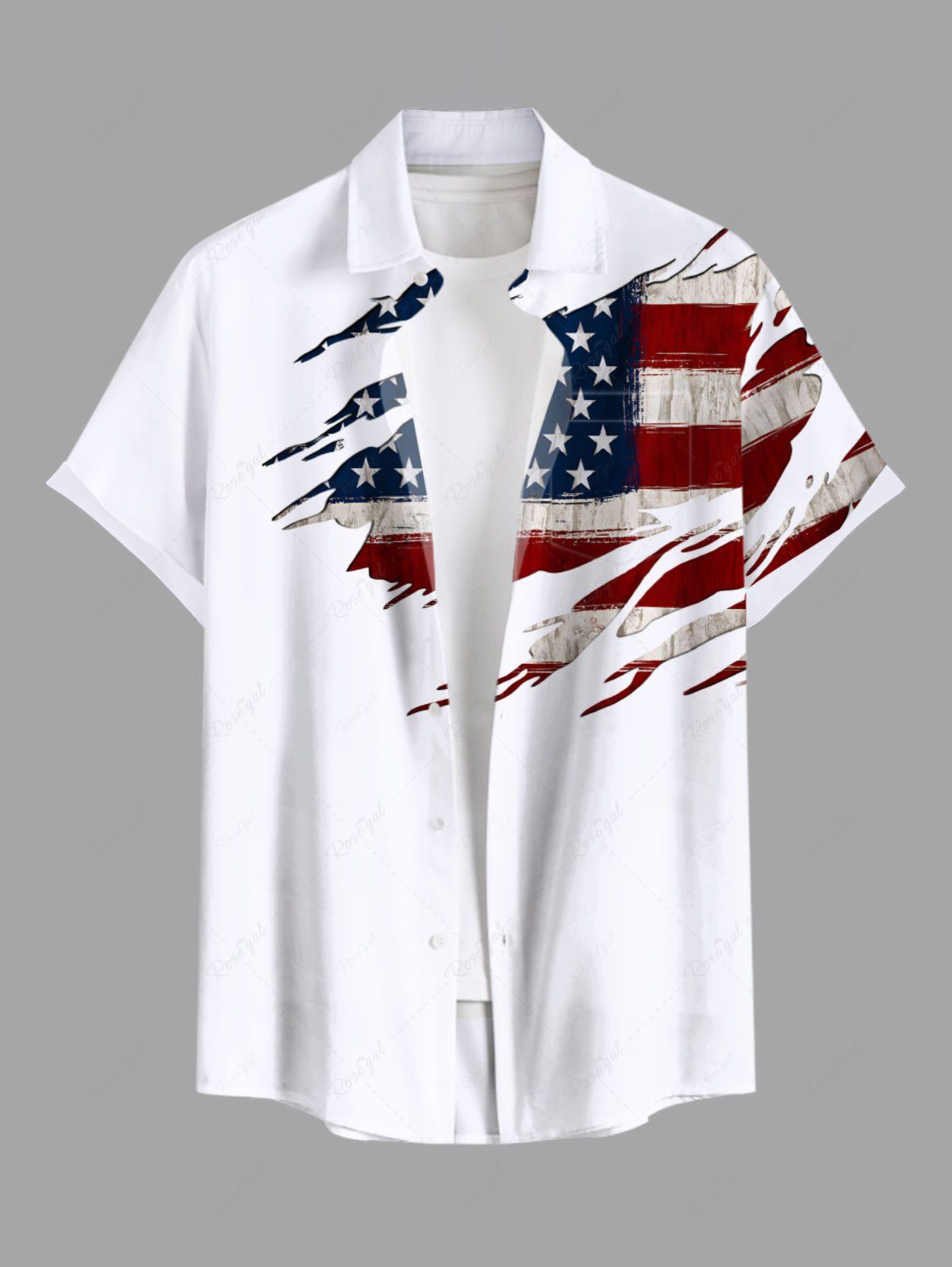 Store Plus Size Patriotic American Flag Print Buttons Pocket Shirt For Men  