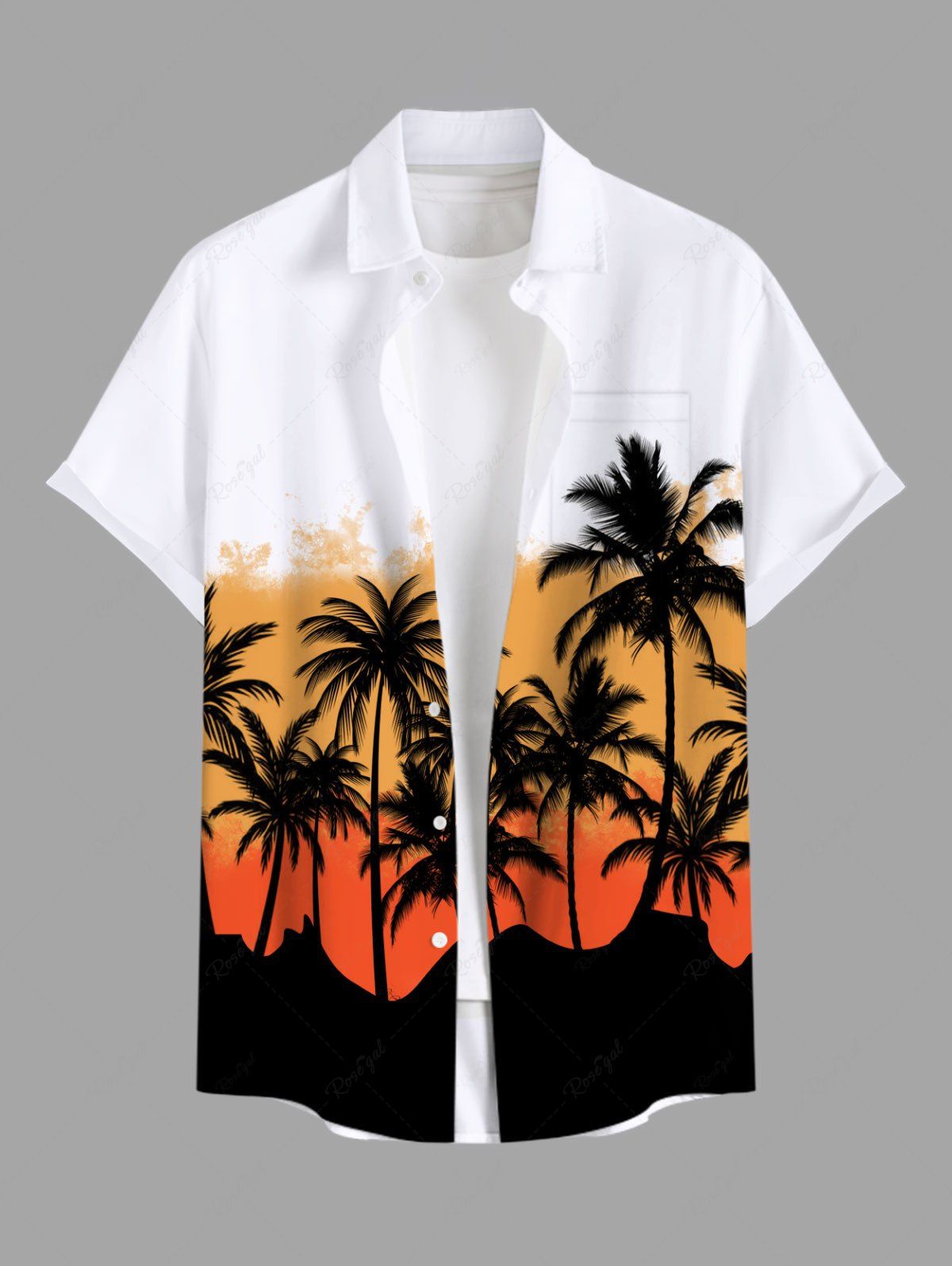 Chemise hawaïenne grande taille à imprimé cocotiers et poches boutonnées pour homme Blanc 2XL