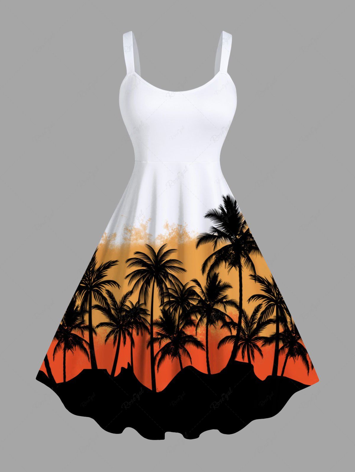 Fancy Plus Size Coconut Tree Colorblock Print Hawaii Tank Dress  