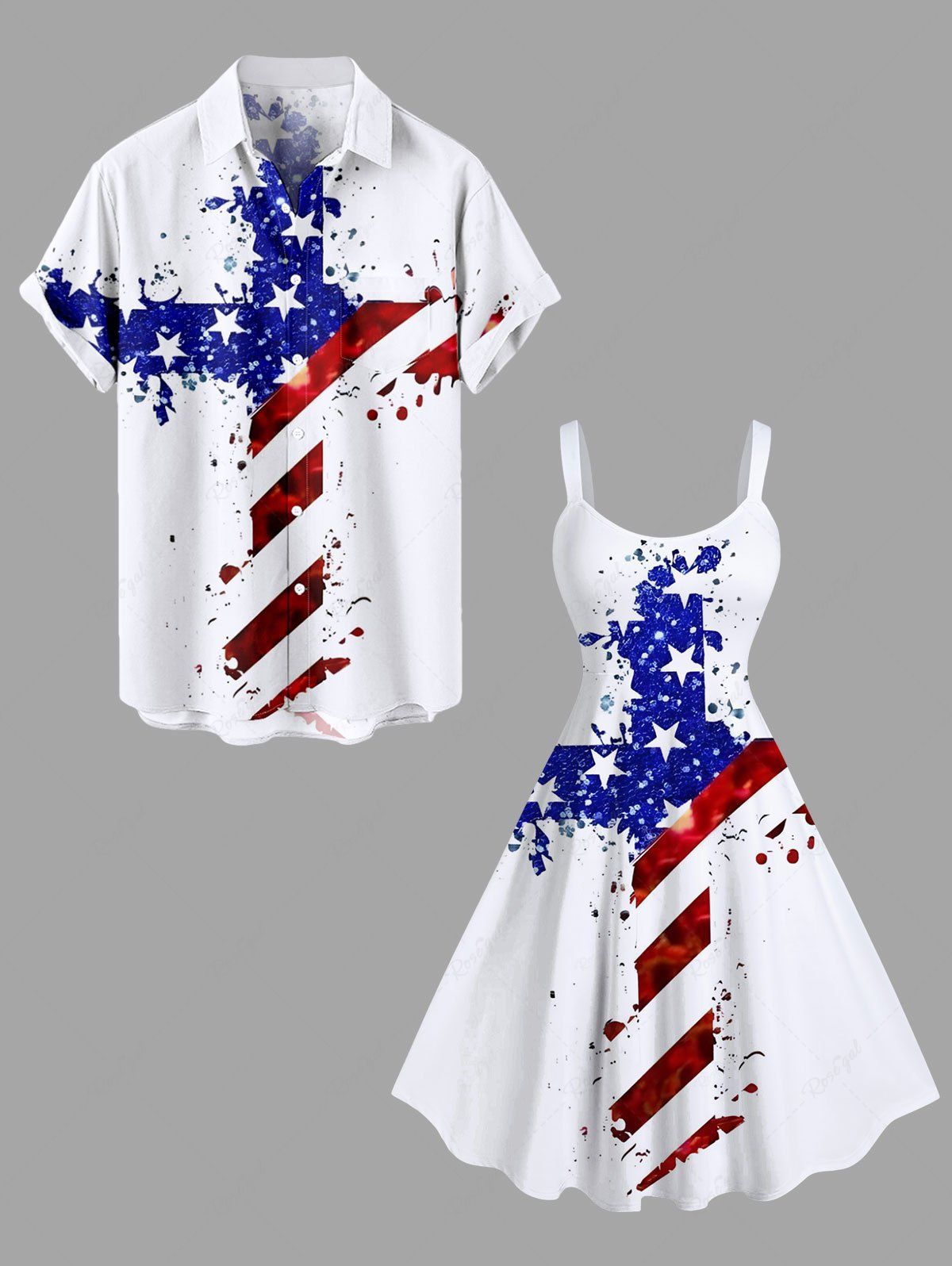 Buy Patriotic American Flag Cross Sparkling Sequin 3D Print Plus Size Matching Outfit For Couples  