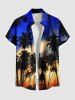 Tenue de plage hawaïenne assortie grande taille à imprimé cocotier et crépuscule pour couples - Bleu 