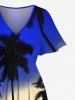 Tenue de plage hawaïenne assortie grande taille à imprimé cocotier et crépuscule pour couples - Bleu 