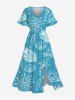 Tenue de plage hawaïenne assortie grande taille à imprimé cocotier, feuille tropicale, soleil et coquillage pour couples - Bleu 