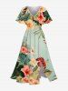 Tropical Leaf Hibiscus Flowers Print Plus Size Matching Hawaii Beach Outfit For Couples -  