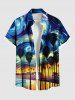 Peinture en spirale, cocotier, vue nocturne, imprimé grande taille, tenue de plage hawaïenne assortie pour couples - Bleu 