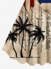 Patriotic American Flag Coconut Tree Distressed Newspaper Print Plus Size Matching Hawaii Beach Outfit For Couples -  