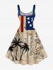 Patriotic American Flag Coconut Tree Distressed Newspaper Print Plus Size Matching Hawaii Beach Outfit For Couples -  