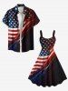 Patriotic American Flag Galaxy Print Plus Size Matching Outfit For Couples -  