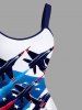 Patriotic American Flag Plane Print Plus Size Matching Outfit For Couples -  