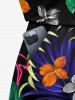 Plus Size Flower Flamingo Tropical Leaf Print Hawaii Drawstring Pocket Romper -  