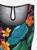 Plus Size Flower Flamingo Tropical Leaf Print Hawaii Drawstring Pocket Romper -  
