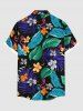 Chemise hawaïenne grande taille à imprimé floral, flamant rose et feuilles tropicales, avec poches boutonnées, pour homme - Bleu 5XL