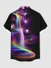 Chemise hawaïenne à boutons et poches pour homme, grande taille, motif ombré pailleté et effet faisceau lumineux automnal - Noir 3XL