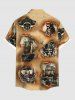 Plus Size Skull Pirate Ship Eagle Fire Flame Ripped 3D Print Buttons Pocket Hawaii Shirt For Men -  
