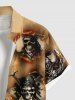 Plus Size Skull Pirate Ship Eagle Fire Flame Ripped 3D Print Buttons Pocket Hawaii Shirt For Men -  