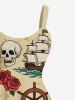 Plus Size Skull Pirate Rose Flower Ship Rudder Mermaid Cruise Print Hawaii Tank Dress -  