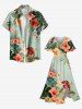Robe mi-longue hawaïenne fendue grande taille à imprimé feuilles tropicales et fleurs d'hibiscus - Vert S