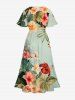 Plus Size Tropical Leaf Hibiscus Flowers Print Split Hawaii Midi Dress -  