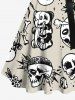 Plus Size Skulls Rose Flower Moon Diamond Print Buttons Turn Down Collar Hawaii Dress With Belt -  