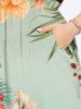 Plus Size Tropical Leaf Hibiscus Flowers Print Split Hawaii Midi Dress -  