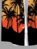 Plus Size Coconut Tree Colorblock Print Buttons Pocket Hawaii Shirt For Men -  