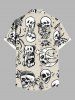 Plus Size Skulls Rose Flower Moon Diamond Print Buttons Pocket Shirt For Men -  
