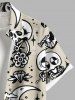 Plus Size Skulls Rose Flower Moon Diamond Print Buttons Pocket Shirt For Men -  