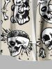 Plus Size Skulls Rose Flower Moon Diamond Print Buttons Pocket Shirt For Men -  