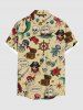 Chemise hawaïenne grande taille avec imprimé tête de mort, pirate, rose, fleur, bateau, gouvernail, sirène, croisière, boutons, poche, pour homme - Beige 3XL