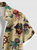 Chemise hawaïenne grande taille avec imprimé tête de mort, pirate, rose, fleur, bateau, gouvernail, sirène, croisière, boutons, poche, pour homme - Beige 6XL