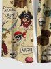 Chemise hawaïenne grande taille avec imprimé tête de mort, pirate, rose, fleur, bateau, gouvernail, sirène, croisière, boutons, poche, pour homme - Beige 6XL