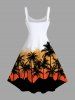 Plus Size Coconut Tree Colorblock Print Hawaii Tank Dress -  