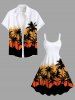 Plus Size Coconut Tree Colorblock Print Hawaii Tank Dress -  
