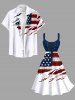 Plus Size Patriotic American Flag Print Lace Up Panel Tank Dress -  