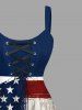 Plus Size Patriotic American Flag Print Lace Up Panel Tank Dress -  