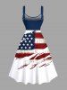 Plus Size Patriotic American Flag Print Lace Up Panel Tank Dress -  