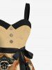 Robe hawaïenne grande taille avec imprimé 3D, col rabattu et ceinture, motif crâne, bateau pirate, aigle, feu, flammes, déchirée - café 3X