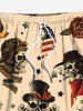 Plus Size Skull Pirate Patriotic American Flag Rose Flower Eagle Print Hawaii Drawstring Beach Shorts For Men -  