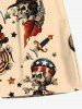 Plus Size Skull Pirate Patriotic American Flag Rose Flower Eagle Print Hawaii Drawstring Beach Shorts For Men -  