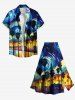 Plus Size Spiral Painting Coconut Tree Night View Print Hawaii Split A Line Skirt -  