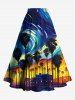 Plus Size Spiral Painting Coconut Tree Night View Print Hawaii Split A Line Skirt -  