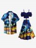 Plus Size Spiral Painting Coconut Tree Night View Print Hawaii Split A Line Skirt -  