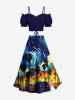Plus Size Spiral Painting Coconut Tree Night View Print Hawaii Split A Line Skirt -  