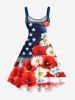 Plus Size Painting Splatter Patriotic American Flag Flower Print Hawaii A Line Tank Dress -  