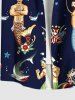 Plus Size Sailor Mermaid Patriotic American Flag Anchor Shark Print Hawaii Cruise Shirt For Men -  