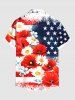 Chemise grande taille à imprimé floral hawaïen avec poches et boutons, motif éclaboussures de peinture, drapeau américain patriotique, pour homme - Rouge L