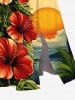 Plus Size Coconut Tree Sun Tropical Leaf Hibiscus Flower Print Hawaii Split Pocket A Line Midi Dress -  