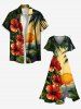 Plus Size Coconut Tree Sun Tropical Leaf Hibiscus Flower Print Hawaii Split Pocket A Line Midi Dress -  