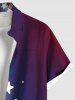 Chemise grande taille à imprimé drapeau américain patriotique et feux d'artifice hawaïen ombré avec poches boutonnées pour homme - Bleu M