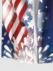 Chemise grande taille à imprimé drapeau américain patriotique et feux d'artifice hawaïen ombré avec poches boutonnées pour homme - Bleu M